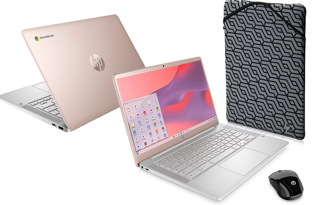 HP 14 Inch Chromebook Bundle on a White Background