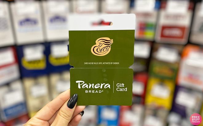 Hand Holding Panera Bread Gift Card