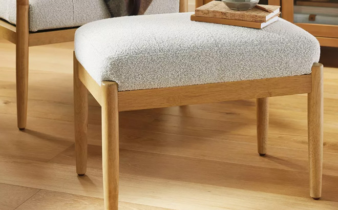 Hearth Hand with Magnolia Boucle Upholstered Wood Ottoman