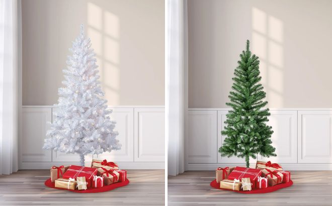 Holiday Time 6 5 Inch Pre Lit White and 6 Inch Pine Green Christmas Trees