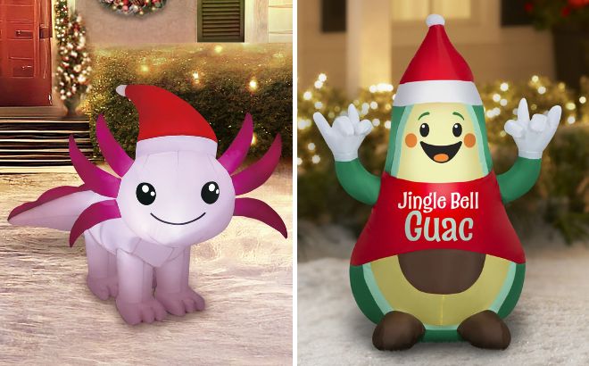 Holiday Time Christmas Axolotl Inflatable and Avocado