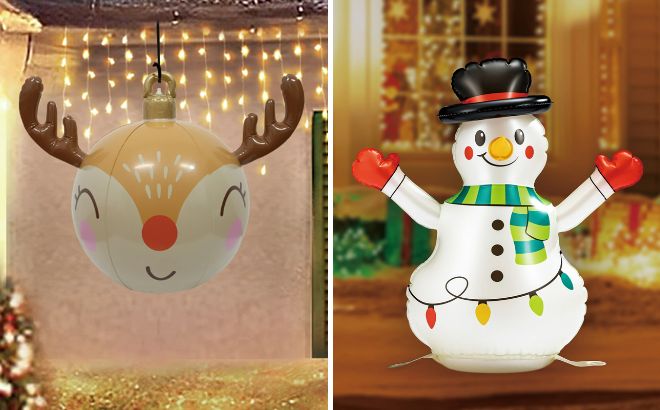 Holiday Time Christmas PVC blow up Inflatable Snowman Head Ornament and Inflatable Snowman