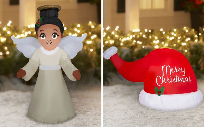 Holiday Time Inflatable Christmas Angel and Santa Claus Hat