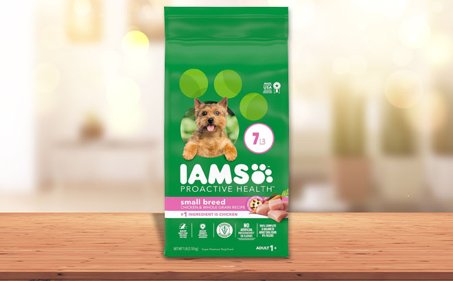 IAMS Small Toy Breed Adult Dry Dog Food on a Table