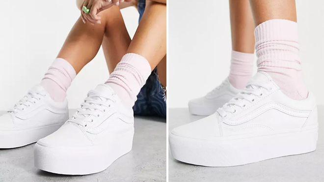 Images of a Vans Old Skool Stackform Sneakers White Color