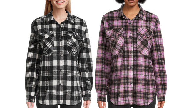 Just Polly Womens Plaid Shirt with Long Sleeves