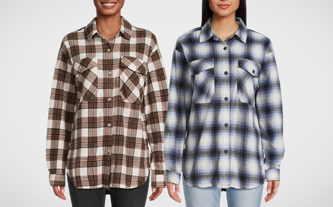 Just Polly Womens Plaid Top with Long Sleeves