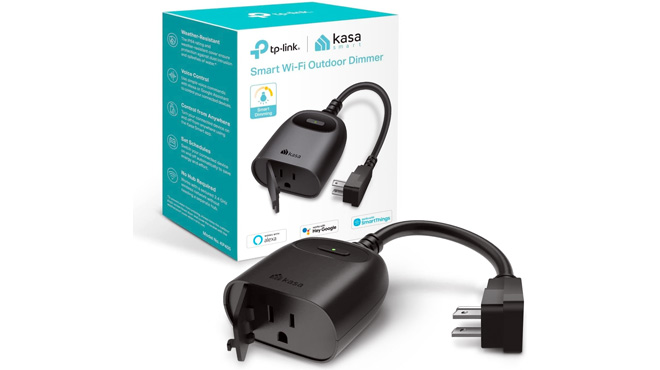 Kasa Outdoor Smart Dimmer Plug on a White Background