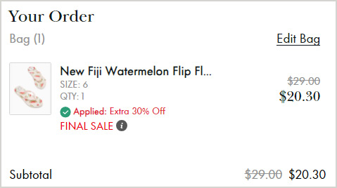 Kate Spade New Fiji Watermelon Flip Flops Order Summary