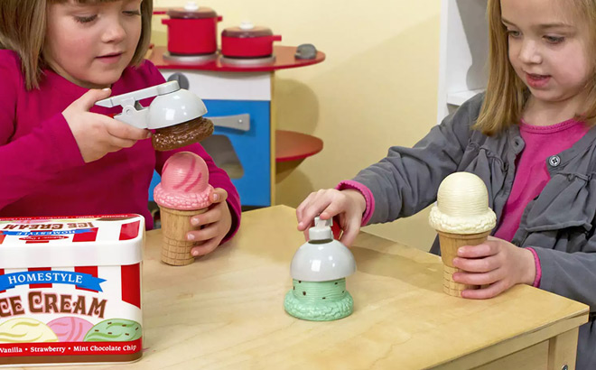 Kids Playing with Melissa Doug Scoop Stack Ice Cream Cone Playset