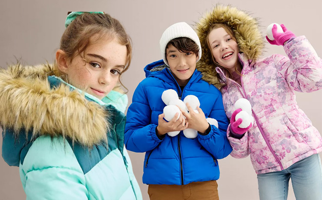 Kids Wearing Hooded Puffer Jackets