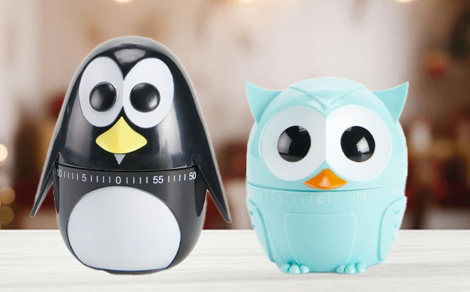 Kikkerland Owl Kitchen Timer and Penguin Kitchen Timer