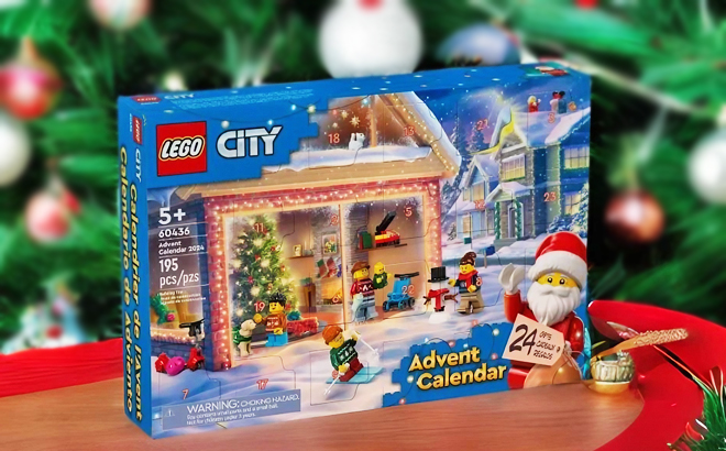 LEGO City 2024 Advent Calendar with a Christmas Tree on the Background