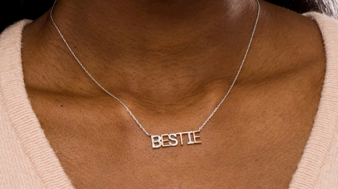 Lady Wearing Zales Diamond Accent BESTIE Necklace