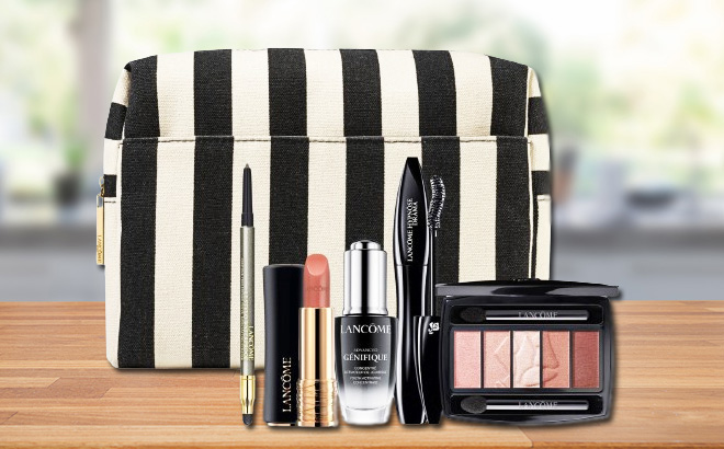 Lancome 7 Piece Set with Black White Bag