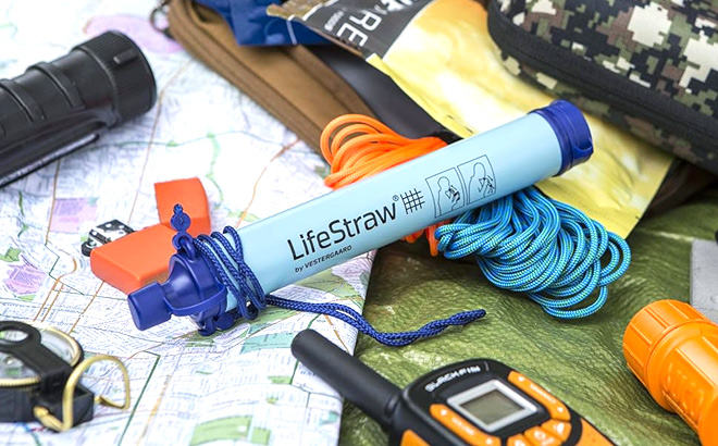 LifeStraw Personal Water Filter in Blue on Ground