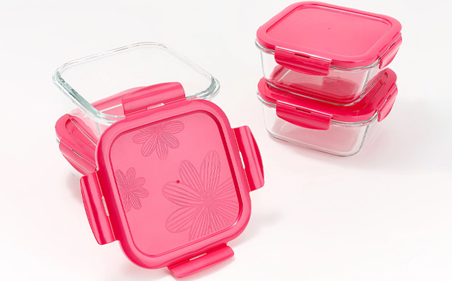 Locknlock 4 Piece Glass Storage Set in Viva Magenta