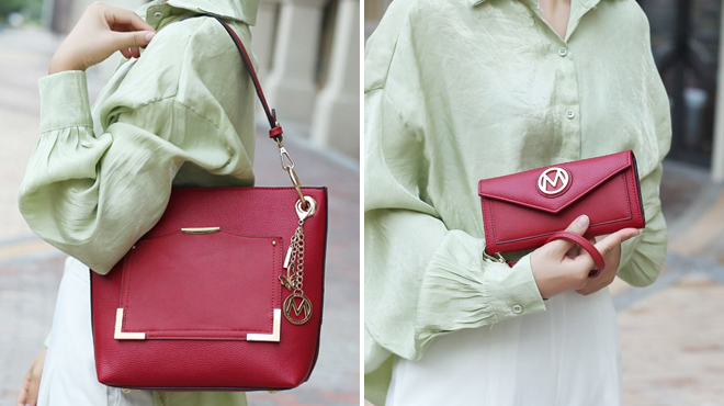 MKF Grace Shoulder Bag in Red Color on the Left and Matching Wallet on the Right