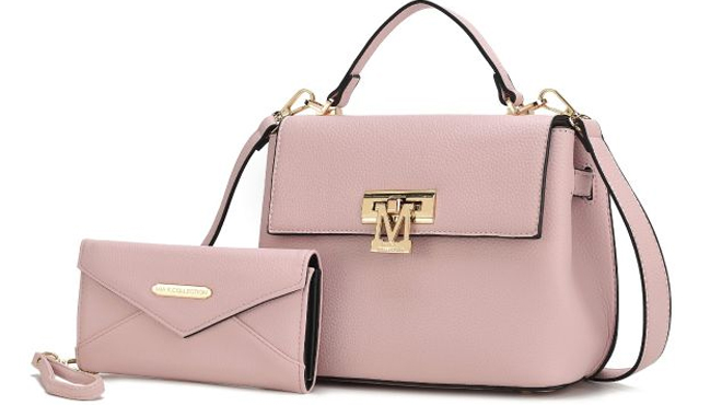 MKF Hadley Vegan Leather Womens Satchel Handbag Wristlet Wallet in Pink