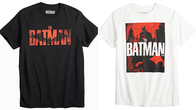 Mens Batman The Movie Logo Tees in black and white colors