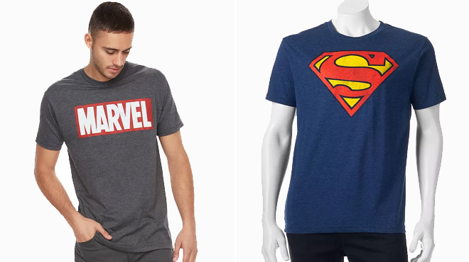 Mens Marvel Logo Tee and Mens Superman T Shirt