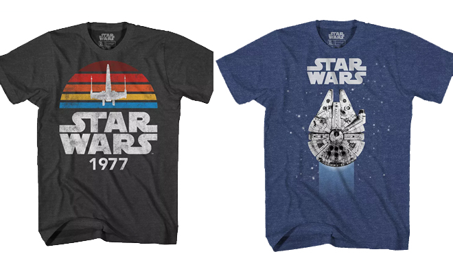 Mens Star Wars Vintage Logo Tee and Mens Star Wars Millennium Falcon Tee