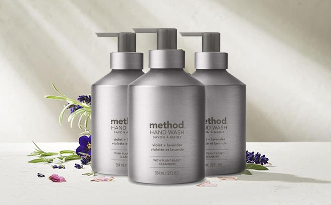 Method Gel Hand Soap 3 Pack Violet Lavender in Reusable Silver Aluminum Bottle