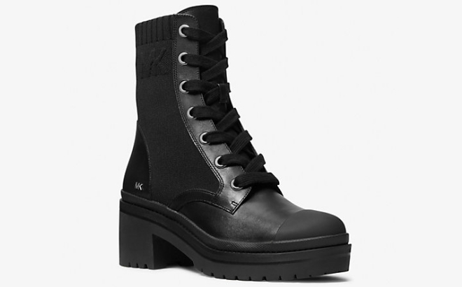 Michael Kors Brea Stretch Knit and Leather Combat Boots