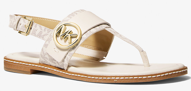 Michael Kors Carmen Logo and Faux Leather Sandal in Vanilla color