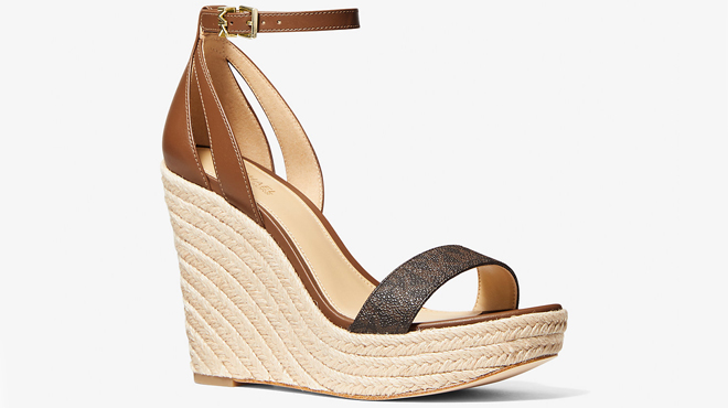 Michael Kors Kimberly Logo and Leather Wedge Sandal