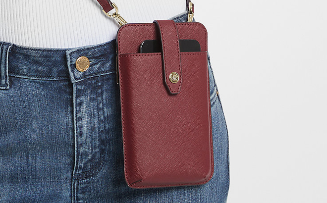 Michael Kors Leather Smartphone Crossbody Bag Dark Cherry