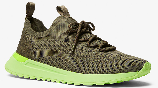 Michael Kors Mens Dax Knit Slip On Trainer Shoes in Olive color