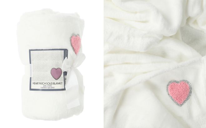 Monogram Patch Solid Plush Blanket in White Color