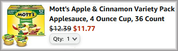 Motts Apple Cinnamon Variety Pack Applesauce Checkout Screen