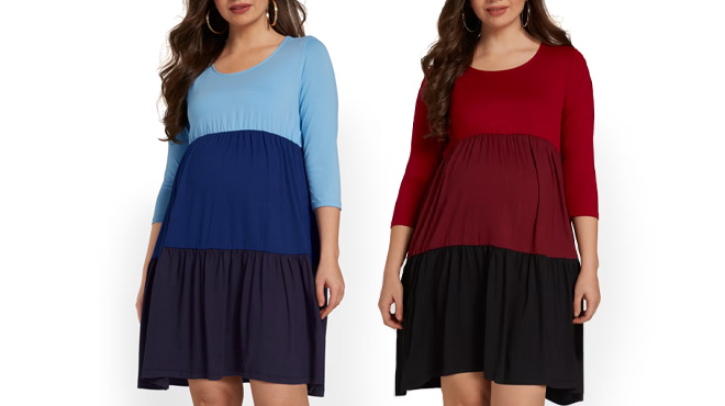 New York Company Maternity Tiered Colorblock Dress