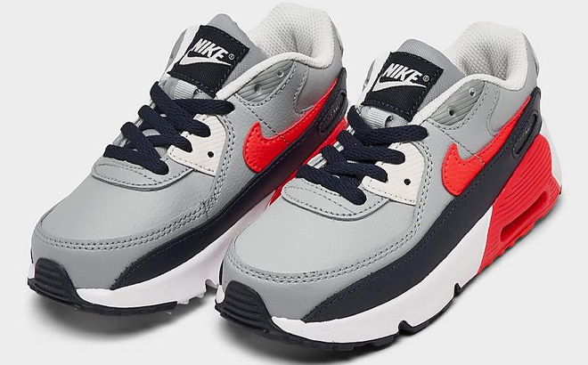 Nike Air Max 90 Casual Toddler Shoes in Light Smoke Grey and Bright Crimson Color