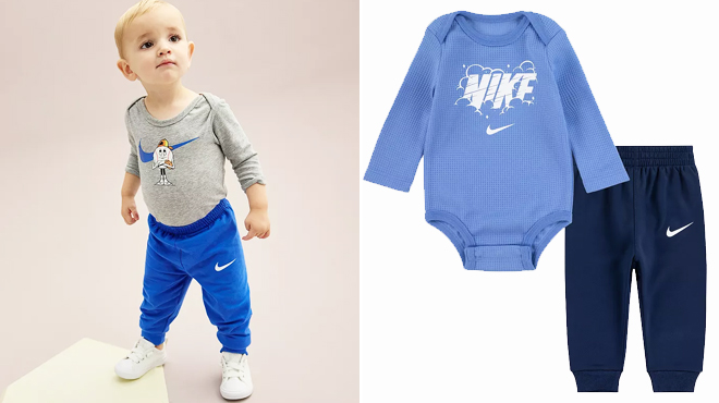 Nike Baby Boy Nike Baseball Long Sleeve and Dri FIT Thermal Cloud Bodysuit Pants Set