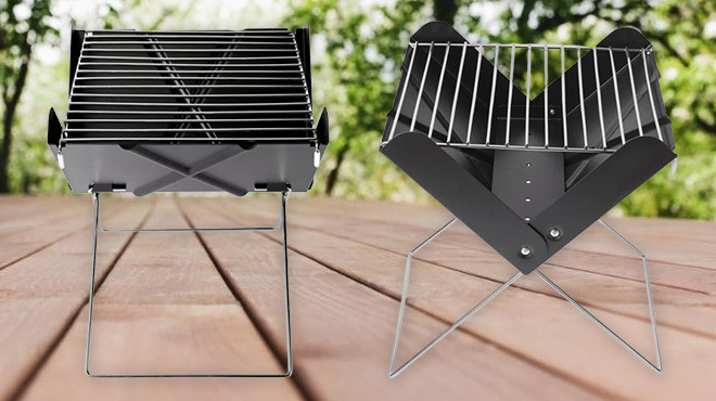 Ozark Trail Steel Portable Folding Stove on a Backyard Deck