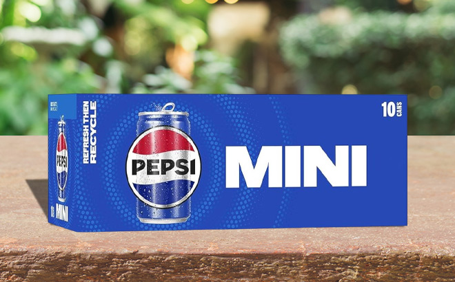 Pepsi Soda Mini Cans 10 Pack on Stone Table
