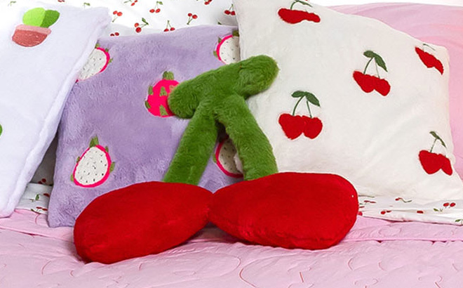 Plush Cherry Shaped Pillow on the Bed