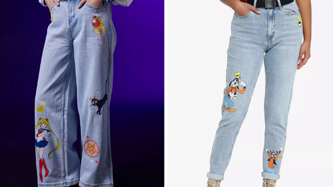 Pretty Guardian Sailor Moon Wide Leg Jeans and Disney Goofy Mom Jeans With Belt