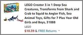 Screenshot of LEGO Creator 3 in 1 Deep Sea Creatures Set Lowest Price at Amazon Checkout