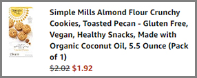 Screenshot of Simple Mills Almond Flour Crunchy Cookies Discounted Final Price at Amazon Checkout