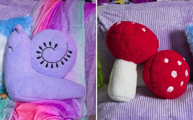 Sherpa Snail Shaped Pillow and Mushroom Pillow