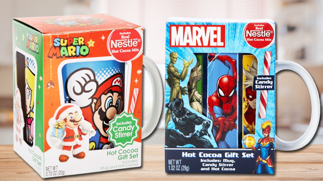 Super Mario Mug Hot Cocoa Gift Set and Marvel Hot Cocoa Gift Set