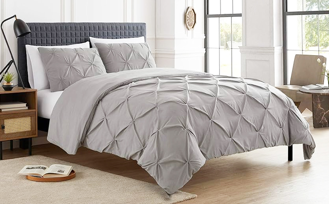 Sweet Home Collection 3 Piece Duvet Pintuck Pinch Pleat inGray