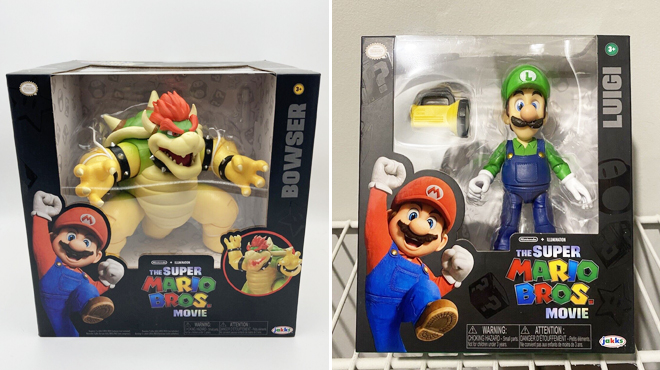 The Super Mario Bros Movie 7 inch Feature Bowser Action Figure with Fire Breathing Effects and Super Mario Movie 5 inch Luigi Action Figure with Flashlight Accessory