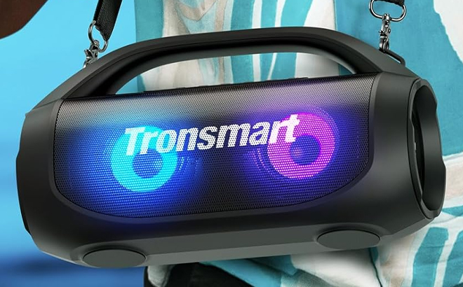 Tronsmart Bang SE Portable Bluetooth Speaker Hanging off a Persons Neck