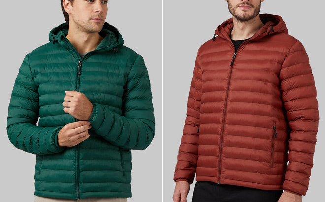 Two 32 Degrees Mens Packable Jackets in Green and Orange