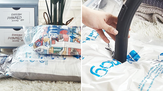 Two Images Featuring Vacuum Storage Bags